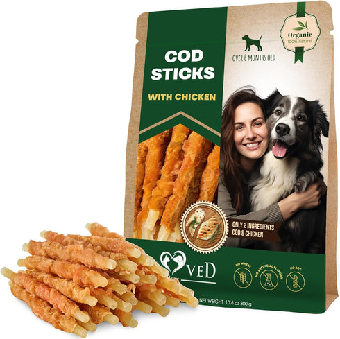 Beloved Pets Cod Sticks Dog Treats, Chicken Wrapped, All Natural, Rawhide-Free, Grain-Free, Long Lasting Chews