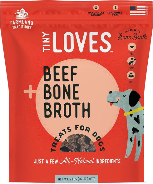 Farmland Traditions Tiny Loves Jerky Trainer Treats for Dogs w/Bone Broth (Beef,