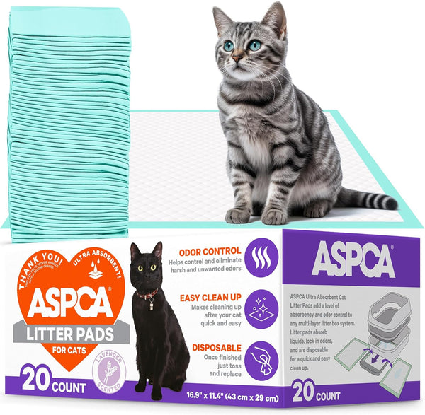 ASPCA Lavender Scented Cat Pad Refills, 20 Pack for Litter Box System Size 16.9 x 11.4 Inch