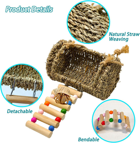 Hermit Crab Hideout with Ladder, Lizard Climbing Toys, Hermit Crab Hut with Aquarium Plants, Reptile Habitat for Gecko