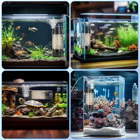 15-55 AQQA Aquarium Fluidized Moving Bed Filter,Media Submersible Sponge Filter with Air Stone Ultra-Silence Dissolved