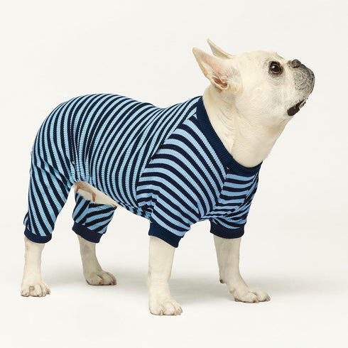 Fitwarm Blue and White Striped Dog Pajamas - Waffle Onesie for Small Dogs, Pet Cat Outfit, XXL