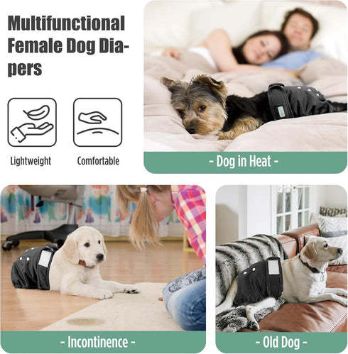 3 Pack wegreeco Washable Female Dog Diapers Highly Absorbent Reusable Diapers for Dog in Heat Dog Period Diapers