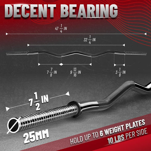 Yes4All 480LB Standard Straight Barbell 60" & EZ Curl Bar 47" - Weight Bar with Star Lock Collars
