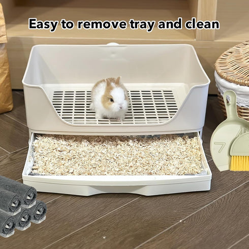 RUBYHOME Chinchilla, 16.9 inch Oversize Rabbit Litter Box with Drawer, Corner Toilet Box with Grate Potty Trainer