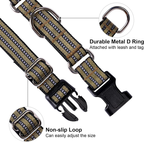 Adjustable Martingale Dog Collar, Nylon Reflective No Pull Collar for Small, Medium, Large Dogs (Army Green, S)