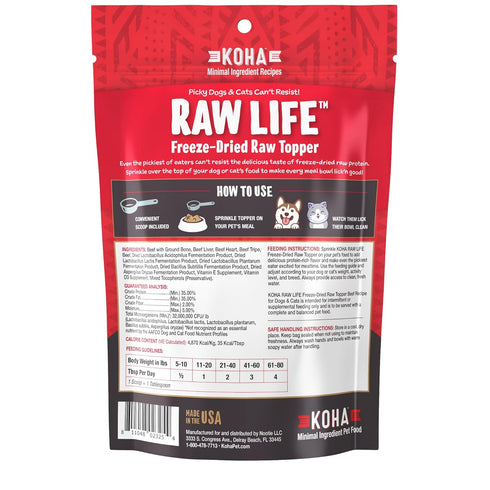 KOHA Raw Life Freeze-Dried Raw Topper, Beef for Dogs and Cats, High Protein Meal Topper, 8oz Bag