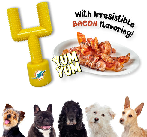 NFL Miami Dolphins Mega- Chew Hard Nylon Bacon-Flavored Dog Bone Football Goal Post Chew Toy. Interactive Tasty Fun Dog
