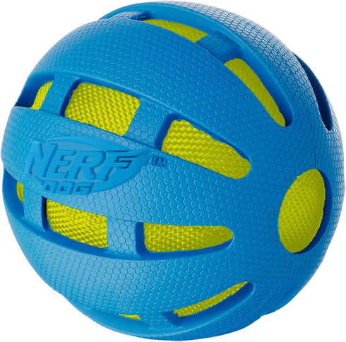 Nerf Dog 3.8in Rubber Checker Crunch Ball – Blue with Green Crunch Bag