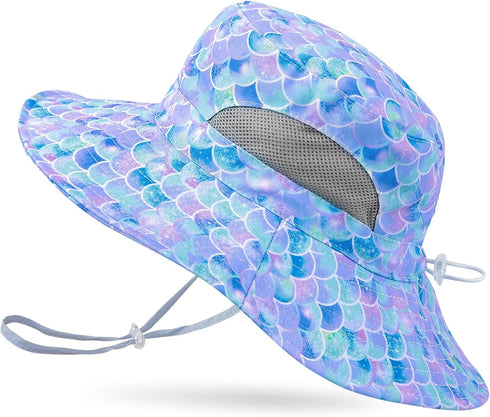 Kids Sun Hat for Girls, Mesh Bucket Hat with UV Protection for Ages 2-8, Foldable Fishing Hat