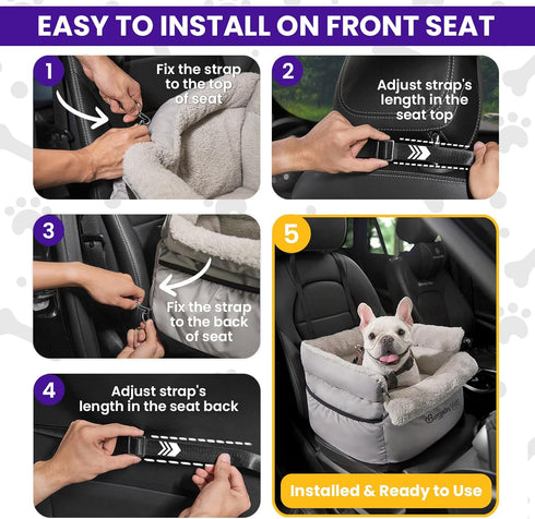 25 lbs BurgeonNest Dog Car Seat for Small Dogs up to - Washable Pet Booster Seat with Safety Leash & Storage Pockets
