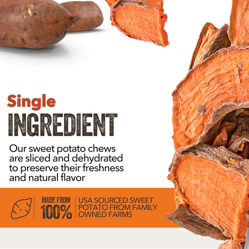 Gaines Family Farmstead Sweet Potato Chews, Dog Treats Made in The USA, High in Fiber, Grain Free, No Preservatives, Vegetarian Alternative to Rawhide Chews, Rich in Vitamins, 8 Ounce Bag