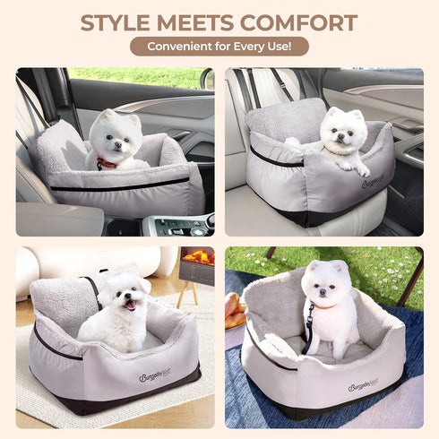 25 lbs, BurgeonNest Dog Car Seat for Small Dogs, Detachable and Washable Cat Carseats Under Soft Pet Booster Seats