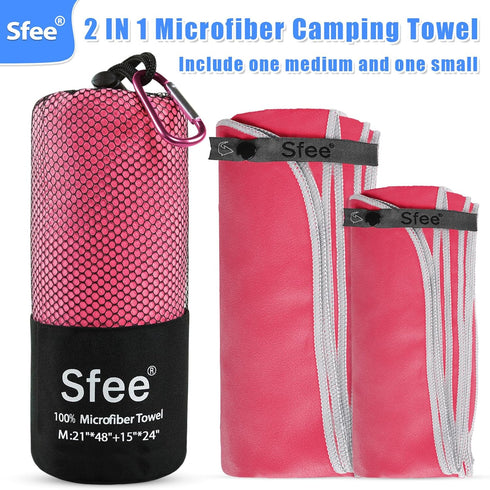 2 Pack Set Backpacking, Sfee Microfiber Travel Towel, Quick Dry Towel Camping Towel Super Absorbent Compact Lightweight