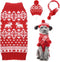 Dog Christmas Sweater Scarf and Hat Set, Cute Red Reindeer Snowflake Outfits for Small Dogs Cats, Large