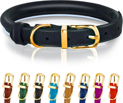 OOPSDOGGY Reflective Rolled Leather Dog Collar for Large Dogs, Adjustable Soft Padded Collar (L, 14"-18", Black)