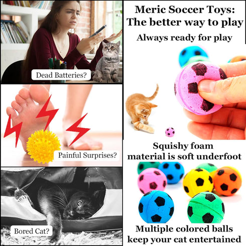 Meric CoCoo 1.5-Inch Soft Foam Cat Soccer Balls, Bouncy & Lightweight, Interactive Indoor Play Toys for Kittens & Cats,