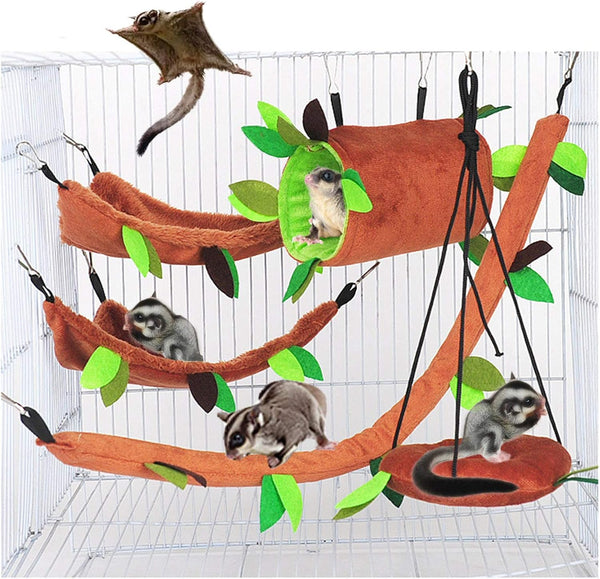 SEIS 5 Pcs Sugar Glider Hammock Set, Small Animal Hanging Cage Accessories
