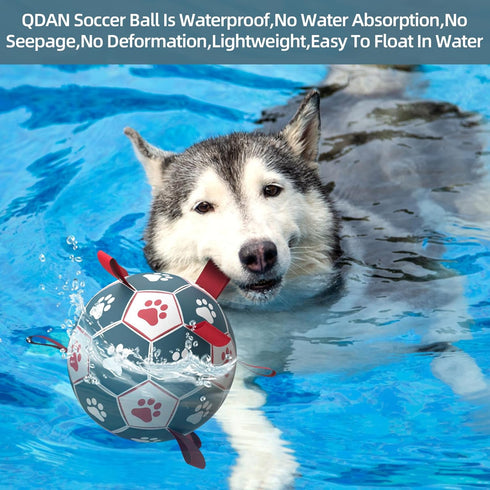 QDAN Extra Large Dog Toys, Soccer Ball with Straps, Interactive Tug of War Toy for Large Dogs - Blue & Red (9 Inch)