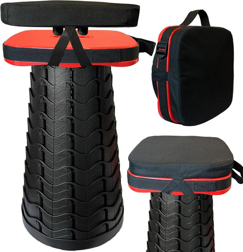 Portable Foldable Stool Bundle Set - Large Square Collapsible Stool with Thick Seat Cushion for Camping Travel