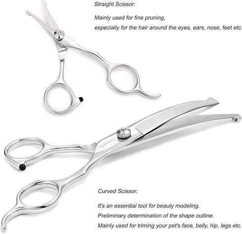 Freewindo Dog Grooming Scissors Kit - Safety Round Tip, Heavy Duty Stainless Steel Scissors and Nail Clippers for Full