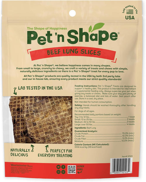 9 Pet 'n Shape Beef Lung Dog Treats Made and Sourced in the USA - Training Treat - Ounce