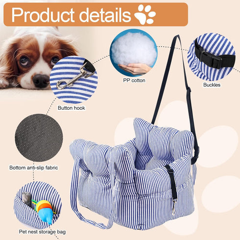Wangda 28lbs Medium Dog Car Seat Up to - Pet Travel Bed Booster with Storage, Safety Tether, Anti-Slip Bottom
