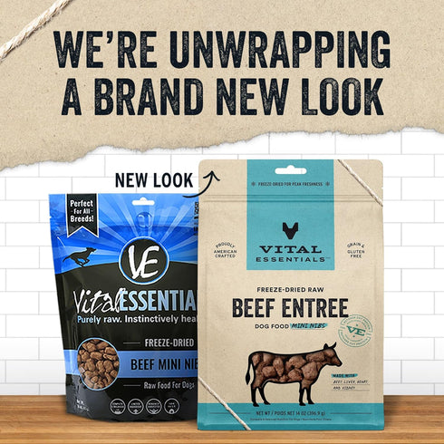 Vital Essentials Beef Mini Nibs Entree, Freeze Dried Raw Dog Food, 14 oz