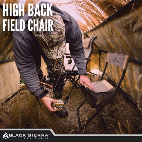 250 LBS, Black Sierra Folding Hunting Stool w/Under Seat Storage Pouch and Carry Strap, Lightweight Portable Hunt Chair