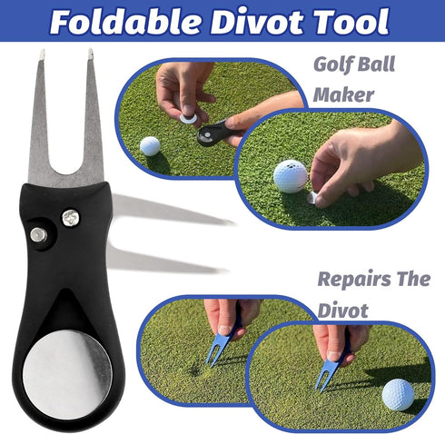 Golf Towel Set, 3 Microfiber Waffle Pattern Golf Towels & Club Cleaning Kit with Brush & Divot Repair Tool for Golf Bags