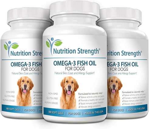 Omega 3 Fish Oil Soft Gels for Dogs - EPA & DHA for Heart, Skin, Coat & Allergy Support, 180 Soft Gels