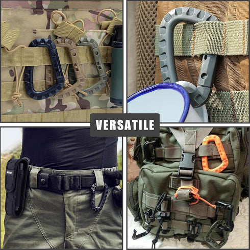 Tactical Gear Clips Plastic Carabiner Keychain Clip D-Rings for Backpack Molle System Bag Key Chain