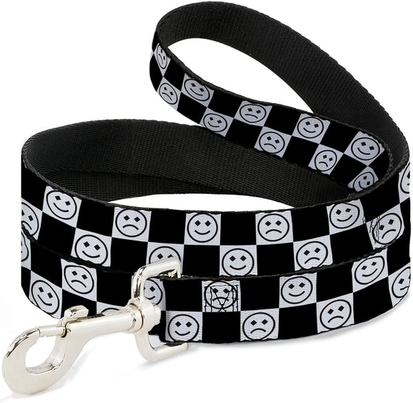 Buckle-Down Pet Leash - Smiley Sad Face Checker Black White, 4 Feet Long 1.0 Inch Wide