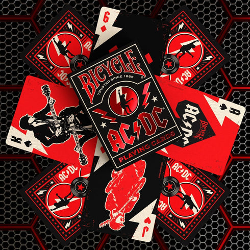 1 Bicycle ACDC Playing Cards, Features Iconic ACDC Song Titles and Band Designs, Red and Black, Deck