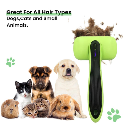 ELITE ETAIL Self Cleaning Pet Hair Brush with Comb and Bath Brush, Grooming Kit for Dogs and Cats, 7 in Long