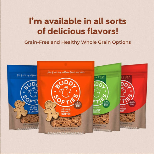 Buddy Biscuits, Soft & Chewy Treats for Small & Large Dogs, Made in USA, Peanut Butter Flavor, 6 oz, 4 Pack.