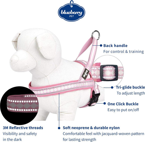 Blueberry Pet 4 Colors Soft & Comfy Reflective Jacquard Padded Dog Harness, Adjustable, Pink, Large, Chest Girth 30" -