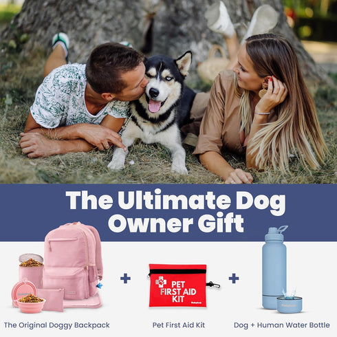 Backpack 2 Dog Travel Bag for Supplies - Complete Dog Diaper Bag with BPA-Free Travel Bowls, Treat Pouch, Food