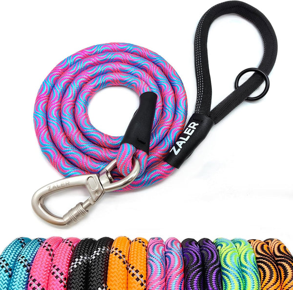 Rope Dog Leash - Heavy Duty Nylon Pet Lead for Large and Medium Dogs, Available in Multiple Lengths (4FT, Blue Pink)