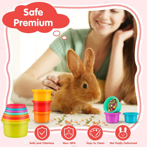 8PCS Chinchilla Playset SKYWHALE Bunny Toys, Stacking Cups for Rabbits, Stackable Plastic Pet Nesting Snack Container