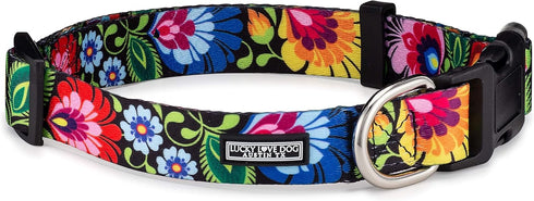Lucky Love Dog Collars, Vivid Floral Design for Large Female Dogs, Blackbird, Large