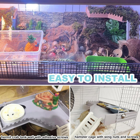 Hermit Crab Accessories - Platform with Ladder and Food Dish, Hermit Crab Climbing Toys, Habitat Supplies and Tank