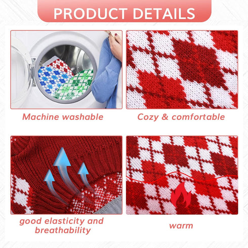 Kuoser Plaid Dog Sweater, Warm Patchwork Design Knitwear for Small Medium Dogs (XS, Red)