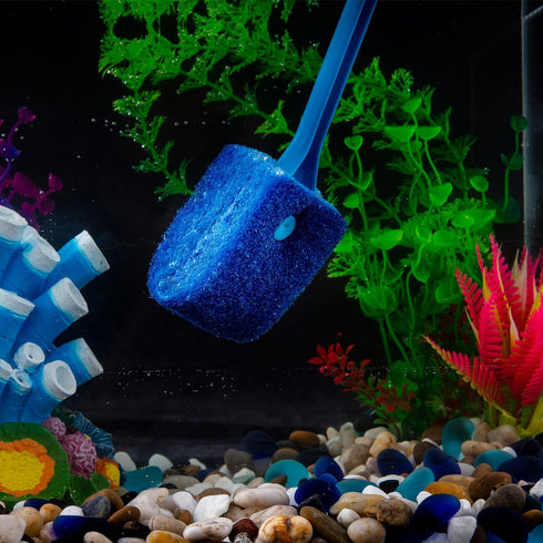 SLSON Aquarium Algae Scraper, Double Sided Sponge Brush Cleaner, Long Handle Fish Tank Scrubber for Glass Aquariums,
