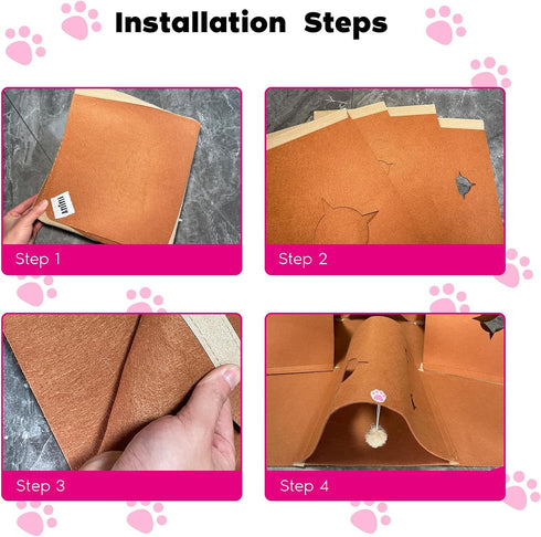 4-Way Interactive Cat Tunnel Mat for Indoor Cats, Felt Cat Cave with Hanging Ball, Foldable Kitty Play Mat and Hideout