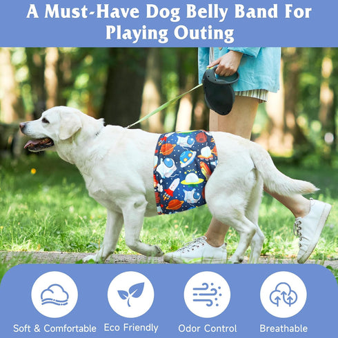 5 Pack Reusable Male Dog Belly Bands - High Absorbency, Small Size, Monster Design
