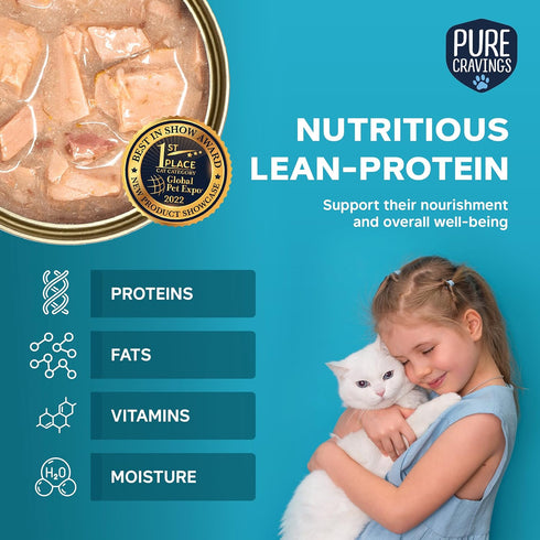 100% Pack 12 Pure Cravings Wet Cat Food Canned Salmon Cutlets in Gravy, Mercury-Tested, Moist Can Fish for Cats