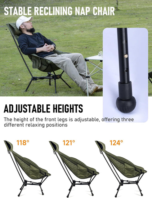 WildCall Lightweight Folding High Back Camping Chair with Head Support, Compact Beach Chair with Anti-Sinking Large