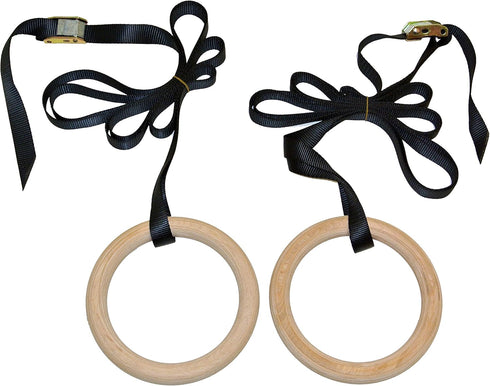 ProsourceFit Wooden Gymnastics Rings with Straps for Total Body Conditioning