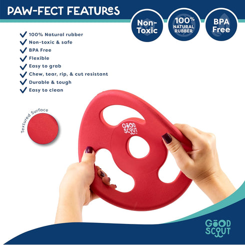 Good Scout Tugg Frisbee Dog Fetch Toy - Indoor and Outdoor Rubber Toy for Medium and Large Dogs
